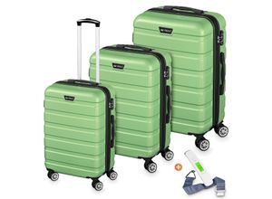 4054748019226 - Veska Hartschalenkoffer Kofferset Nizza 3 teilig mit TSA Zahlenschloss 4 Rollen ABS-Hartschale Reisekoffer Trolley Rollkoffer Koffer - oliv-grün