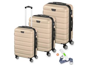 4054748019240 - Veska Hartschalenkoffer Kofferset Nizza 3 teilig mit TSA Zahlenschloss 4 Rollen ABS-Hartschale Reisekoffer Trolley Rollkoffer Koffer - champagner