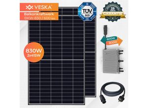 4054748020017 - Veska Balkonkraftwerk 830 W   600+800W Photovoltaik Solaranlage Steckerfertig WIFI Smarte Mini-PV Anlage 600 Watt genehmigungsfrei Schwarz