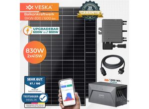 4054748021014 - VESKA® Balkonkraftwerk 830W 600 mit Upgradefunktion auf 800W und 16 kWh Batteriespeicher