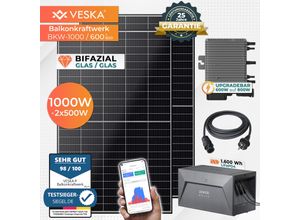 4054748021021 - VESKA® Balkonkraftwerk 1000W 600+800W Bifazial und 16 kWh Batteriespeicher