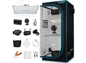 4054748043382 - Growbox Komplettset – Professional - Indoor Gewächshaus mit 150W LED Vollspektrum Dimmbar (Samsung LM301H) Carbon-Filter Ventilator APP - 60x60x180
