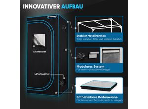 4054748043450 - Growbox Komplettset – Indoor Gewächshaus mit 150W LED Vollspektrum Dimmbar Carbon-Filter Ventilator Anzuchtzelt Zuchtzelt - 120x60x180