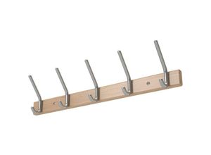 4054773028927 - Wandgarderobe Holzprofil Buche 5 Hut- 5 Mantelhaken Länge 700 mm Hakenabstand 150 mm Haken Alu