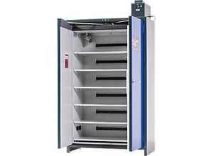 4054923268012 - Asecos Akku-Ladeschrank ION-PRO-90 PC 6 Fachböden gelocht + Steckdosen 1 Auffangwanne B 1193 x T 615 x H 2224 mm