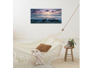 4055065031960 - Leinwandbild Keilrahmenbild - Broken Waves - Größe 90 x 40 cm Baum Berge Blumen Blätter Foto Jahreszeiten Landschaft Meer Natur Palmen Strand (Packung 1 St) 90x40 cm (Breite x Höhe) Keilrahmenbild bunt