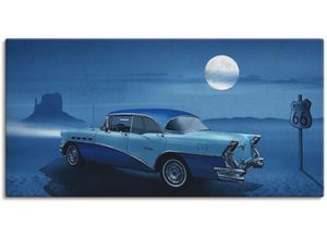 4055327010320 - Wandbild ARTLAND Blaue Nacht auf der Route 66 Bilder Gr B H 100 cm x 50 cm Leinwandbild Auto 1 St blau Bild Kunstdruck Poster Bilder als Leinwandbild Wandaufkleber oder in versch Größen