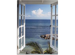 4055327013246 - Glasbild ARTLAND Fenster zum Paradies Bilder Gr B H 60 cm x 80 cm Glasbild Fensterblick 1 St blau Glasbilder in verschiedenen Größen