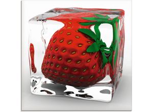 4055327018852 - Glasbild ARTLAND Erdbeere in Eis Bilder Gr B H 20 cm x 20 cm Lebensmittel 1 St rot Glasbilder Bilder in verschiedenen Größen