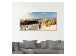 4055327023733 - Glasbild ARTLAND Nordseestrand auf Langeoog - Steg Bilder Gr B H 50 cm x 50 cm Strand 1 St beige (naturfarben) Glasbilder Bilder in verschiedenen Größen