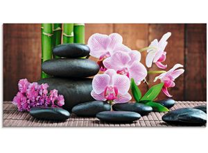 4055327025744 - Glasbild ARTLAND Spa Konzept Zen Steinen Orchideen Bilder Gr B H 60 cm x 30 cm Zen 1 St pink Glasbilder Bilder in verschiedenen Größen