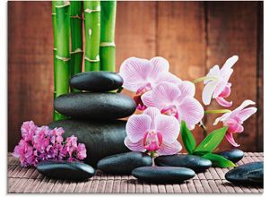 4055327025775 - Glasbild ARTLAND Spa Konzept Zen Steinen Orchideen Bilder Gr B H 80 cm x 60 cm Glasbild Zen 1 St pink Glasbilder in verschiedenen Größen