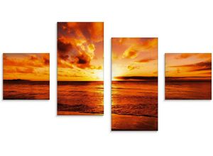 4055327029186 - Glasbild ARTLAND Schöner Sonnenuntergang Strand Bilder Gr B H 120 cm x 70 cm Glasbild Gewässer 4 St orange Glasbilder in verschiedenen Größen