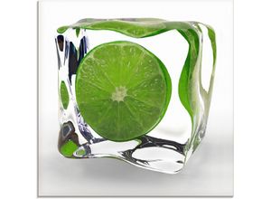 4055327036047 - Glasbild ARTLAND Limette im Eiswürfel Bilder Gr B H 20 cm x 20 cm Lebensmittel 1 St grün Glasbilder Bilder in verschiedenen Größen