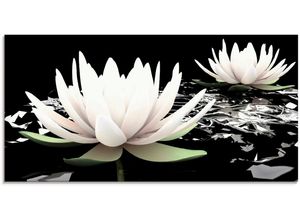 4055327058605 - Glasbild ARTLAND Zwei Lotusblumen auf dem Wasser Bilder Gr B H 60 cm x 30 cm Blumen 1 St schwarz Glasbilder Bilder in verschiedenen Größen