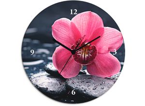 4055327066754 - Wanduhr ARTLAND Stillleben mit Kiesel und einer Orchidee Wanduhren Gr T 18 cm Quarzuhr pink Wanduhren wahlweise mit Quarz- oder Funhuhrwerk lautlos ohne Tickgeräusche