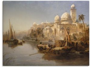 4055327100953 - Wandbild ARTLAND Segelboote an einem maurischen Palast Bilder Gr B H 80 cm x 60 cm Leinwandbild Boote & Schiffe 1 St blau Bild Poster Bilder als Leinwandbild Wandaufkleber oder in versch Größen