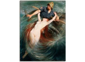 4055327120388 - Wandbild ARTLAND Ein Fischer in den Fängen einer Sirene Bilder Gr B H 90 cm x 120 cm Leinwandbild klassische Fantasie 1 St blau Bild Poster Bilder als Leinwandbild Wandaufkleber oder in versch Größen