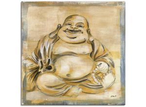 4055327141260 - Wandbild ARTLAND Fröhlicher Buddha I Bilder Gr B H 50 cm x 50 cm Leinwandbild Religion 1 St beige (naturfarben) Bild Poster Bilder als Alubild Leinwandbild Wandaufkleber oder in versch Größen