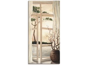 4055327157285 - Wandbild ARTLAND Fensterbild Toskanischer Sonnenuntergang Bilder Gr B H 75 cm x 150 cm Leinwandbild Fensterblick Hochformat 1 St beige (naturfarben) Kunstdrucke als Alubild Leinwandbild Wandaufkleber oder Poster in versch Größen