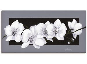 4055327159272 - Wandbild ARTLAND Weiße Orchideen auf grau Bilder Gr B H 100 cm x 50 cm Leinwandbild Blumen 1 St schwarz Bild Leinwandbild Kunstdrucke Bilder als Alubild Leinwandbild Wandaufkleber oder Poster in versch Größen