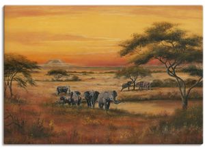 4055327162913 - Wandbild ARTLAND Afrika Elefanten Bilder Gr B H 100 cm x 70 cm Leinwandbild Afrika 1 St orange Bild Metallbild Metallbilder Bilder als Alubild Leinwandbild Wandaufkleber oder Poster in versch Größen