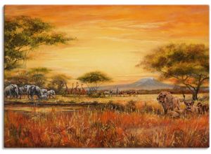 4055327162975 - Wandbild ARTLAND Afrikanische Steppe mit Löwen Bilder Gr B H 100 cm x 70 cm Leinwandbild Afrika 1 St braun Bild Metallbild Metallbilder Bilder als Alubild Leinwandbild Wandaufkleber oder Poster in versch Größen