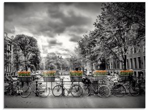4055327191593 - Glasbild ARTLAND Amsterdam Herengracht Sonnenstrahlen II Bilder Gr B H 80 cm x 60 cm Glasbild Fahrräder Querformat 1 St schwarz Bild Glasbild Glasbilder Bilder in verschiedenen Größen
