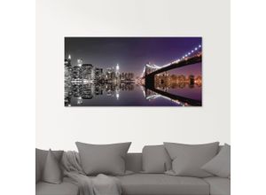 4055327193344 - Glasbild ARTLAND New York Skyline nächtliche Reflektion Bilder Gr B H 125 cm x 50 cm Glasbild Amerika 1 St schwarz Glasbilder in verschiedenen Größen