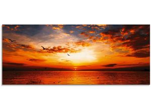 4055327195621 - Glasbild ARTLAND Sonnenuntergang am Strand mit wunderschönem Himmel Bilder Gr B H 125 cm x 50 cm Sonnenaufgang & -untergang 1 St orange Glasbilder Bilder in verschiedenen Größen