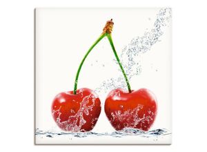 4055327254793 - Wandbild ARTLAND Kirschen mit Spritzwasser Bilder Gr B H 30 cm x 30 cm Leinwandbild Lebensmittel quadratisch 1 St rot Bild Metallbild Metallbilder Bilder als Alubild Leinwandbild Wandaufkleber oder Poster in versch Größen