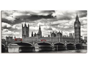 4055327259507 - Wandbild ARTLAND London Westminster Bridge & Red Buses Bilder Gr B H 150 cm x 75 cm Leinwandbild Großbritannien 1 St schwarz Bild Kunstdruck Metallbild Metallbilder Bilder als Alubild Leinwandbild Wandaufkleber oder Poster in versch Größen