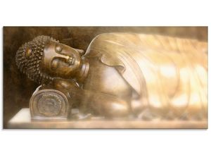 4055327263986 - Glasbild ARTLAND liegender Buddha Bilder Gr B H 100 cm x 50 cm Glasbild Religion Querformat 1 St goldfarben Bild Glasbild Glasbilder Bilder in verschiedenen Größen