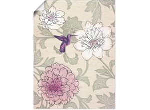 4055327289627 - Wandbild ARTLAND Blumenmuster mit Kolibri Bilder Gr B H 60 cm x 80 cm Poster Blumen 1 St grau Bild Poster Bilder als Alubild Leinwandbild Wandaufkleber oder in versch Größen