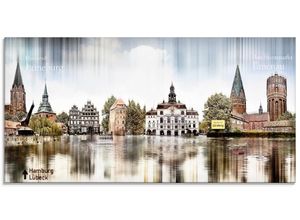 4055327317047 - Glasbild ARTLAND Lüneburg Skyline Abstrakte Collage Bilder Gr B H 100 cm x 50 cm Glasbild Deutschland Querformat 1 St blau Bild Glasbild Glasbilder Bilder in verschiedenen Größen