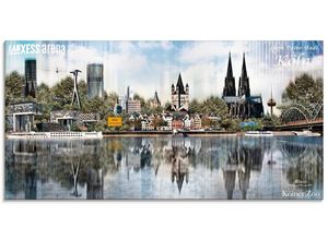 4055327341172 - Glasbild ARTLAND Köln Skyline Abstrakte Collage 20 Bilder Gr B H 60 cm x 30 cm Glasbild Deutschland Querformat 1 St blau Bild Glasbild Glasbilder Bilder in verschiedenen Größen