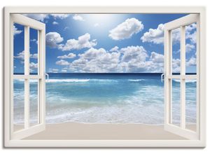 4055327350884 - Wandbild ARTLAND Fensterblick Großartige Strandlandschaft Bilder Gr B H 100 cm x 70 cm Leinwandbild Fensterblick Querformat 1 St weiß Bild Poster Bilder als Leinwandbild Wandaufkleber oder in versch Größen