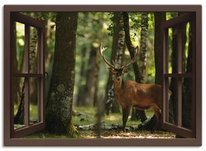 4055327351126 - Wandbild ARTLAND Fensterblick - Hirsch 4 Wald Bilder Gr B H 100 cm x 70 cm Leinwandbild Fensterblick Querformat 1 St braun Bild Poster Bilder als Leinwandbild Wandaufkleber oder in versch Größen