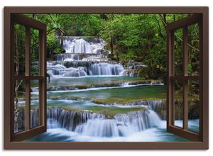 4055327351324 - Wandbild ARTLAND Fensterblick Wasserfall in Kanchanaburi Bilder Gr B H 100 cm x 70 cm Leinwandbild Fensterblick Querformat 1 St braun Bild Poster Bilder als Leinwandbild Wandaufkleber oder in versch Größen