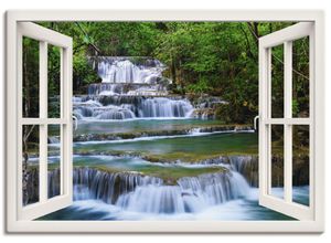 4055327351348 - Wandbild ARTLAND Fensterblick Wasserfall in Kanchanaburi Bilder Gr B H 100 cm x 70 cm Leinwandbild Fensterblick Querformat 1 St weiß Bild Poster Bilder als Leinwandbild Wandaufkleber oder in versch Größen