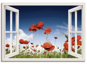 4055327351621 - Wandbild ARTLAND Fensterblick Feld mit Mohnblumen Bilder Gr B H 100 cm x 70 cm Leinwandbild Fensterblick Querformat 1 St weiß Bild Poster Bilder als Leinwandbild Wandaufkleber oder in versch Größen