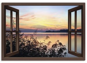 4055327351683 - Wandbild ARTLAND Fensterblick - Abendrot im Schilf Bilder Gr B H 100 cm x 70 cm Leinwandbild Fensterblick Querformat 1 St braun Bild Poster Bilder als Leinwandbild Wandaufkleber oder in versch Größen