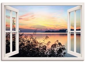 4055327351706 - Wandbild ARTLAND Fensterblick - Abendrot im Schilf Bilder Gr B H 100 cm x 70 cm Leinwandbild Fensterblick Querformat 1 St weiß Bild Poster Bilder als Leinwandbild Wandaufkleber oder in versch Größen