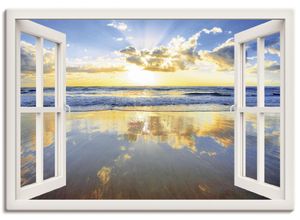 4055327351744 - Wandbild ARTLAND Fensterblick Sonnenaufgang Ozean Bilder Gr B H 100 cm x 70 cm Leinwandbild Fensterblick Querformat 1 St weiß Bild Poster Bilder als Leinwandbild Wandaufkleber oder in versch Größen