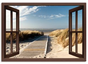 4055327352208 - Wandbild ARTLAND Fensterblick Nordseestrand auf Langeoog Bilder Gr B H 100 cm x 70 cm Leinwandbild Fensterblick Querformat 1 St braun Bild Poster Bilder als Leinwandbild Wandaufkleber oder in versch Größen