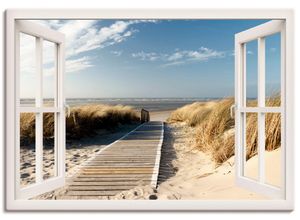 4055327352222 - Wandbild ARTLAND Fensterblick Nordseestrand auf Langeoog Bilder Gr B H 100 cm x 70 cm Leinwandbild Fensterblick Querformat 1 St weiß Bild Poster Bilder als Leinwandbild Wandaufkleber oder in versch Größen