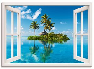 4055327354530 - Wandbild ARTLAND Fensterblick Insel Palmen Meer Bilder Gr B H 130 cm x 90 cm Leinwandbild Fensterblick Querformat 1 St weiß Bild Poster Bilder als Leinwandbild Wandaufkleber oder in versch Größen