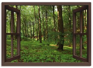 4055327354608 - Wandbild ARTLAND Fensterblick Panorama grüner Sommerwald Bilder Gr B H 130 cm x 90 cm Leinwandbild Fensterblick Querformat 1 St braun Bild Poster Bilder als Leinwandbild Wandaufkleber oder in versch Größen