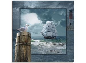 4055327371759 - Wandbild ARTLAND Maritime Collage mit Segelschiff Bilder Gr B H 100 cm x 100 cm Leinwandbild Boote & Schiffe 1 St blau Bild Kunstdruck Kunstdrucke Bilder als Leinwandbild Wandaufkleber oder Poster in versch Größen