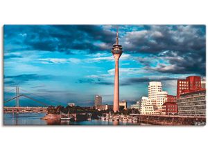 4055327397292 - Wandbild ARTLAND Düsseldorf Skyline I Bilder Gr B H 150 cm x 75 cm Leinwandbild Deutschland 1 St blau Bild Kunstdruck Kunstdrucke Bilder als Leinwandbild Wandaufkleber oder Poster in versch Größen